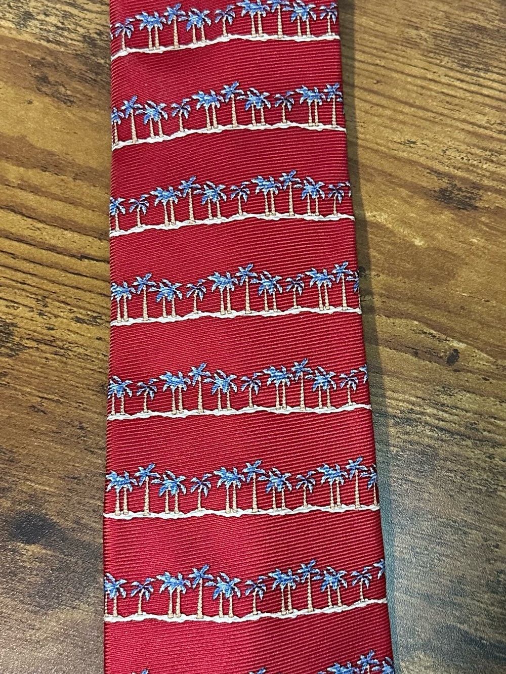 Tommy Hilfiger Red Tie with Blue and Cream Palm Tree Stripe Motif